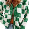 Women's Lapis Checked Snap Button Sherpa Jacket - Cozy and Fashionable Outerwear - Image 5