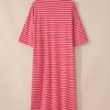 Strawberry Pink Striped Semi-Fitted Shift T-Shirt Dress with 3/4 Sleeves - Image 6