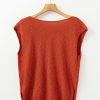 Women's Orange Solid Color Split V Neck Short Sleeve Sweater - Casual Chic - Image 15