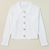 Women's White Collared Button-Up Loose Fit Casual Sweater Cardigan - Image 3