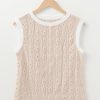 Women's Oatmeal Floral Textured Crew Neck Sleeveless Tank Top - Image 2