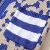 Women's Dark Blue Stripe Sleeve Leopard Print Open Front Cardigan with Pockets - Image 12