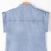 Women's Dusk Blue Denim Pinup Folded Cap Sleeve Shirt - Stylish Cropped Blouse - Image 15