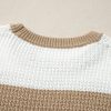 Women's Light French Beige Colorblock Striped Drop Shoulder Sweater with Side Slit - Image 17