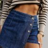 Women's Bluing Asymmetric Wrapped High Waist Denim Shorts with Button Detail - Image 5