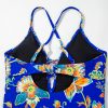 Women's Blue Floral Plunging Neckline One-Piece Swimsuit with Crisscross Back - Image 18