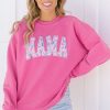 Women's Rose Red Floral MAMA Embroidered Graphic Pullover Sweatshirt - Image 2