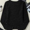 Women's Black Slim Fit Long Sleeve Wavy Textured T-Shirt - Image 8