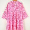 Women's Bright Pink Leopard Printed Long Sleeve Buttoned Front Mini Dress - Image 3