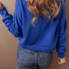 Women's Dark Blue Drop Shoulder Cropped Hoodie with Drawstring - Image 5