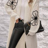 Women's Beige Embroidered Drop Shoulder Open Front Duster Cardigan - Image 2