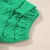 Women's Bright Green Textured Puff Short Sleeve Notched V Neck Top - Image 10