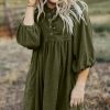 Women's Vineyard Green Corduroy Empire Waist Mini Dress with Snap Buttons - Image 3