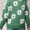 Women's Green Floral Pattern Half Zip Drop Shoulder Sweater - Image 2