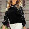 Elegant Women's Black Pearl Beaded Bishop Sleeve Sweater for Special Occasions - Image 4