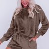 Women's Coffee Solid Fleece Lounge Set 2 Piece Loose Fit Set - Image 6