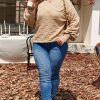 Plus Size Women's Light French Beige Textured Knit Solid Checkered Sweater - Image 7