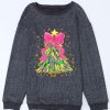 Women's Gray Christmas Tree Printed Drop Shoulder Corded Sweatshirt for Festive Comfort - Image 5