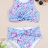 Sky Blue Plus Size Floral Print Twisted High Waist Bikini Set for Women - Image 14