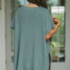 Women's Haze Blue Oversized Short Sleeve Sweater with Side Slits - Image 15