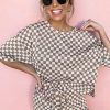 Women's Brown Checkered Top and Shorts Casual 2-Piece Set - Image 5