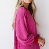 Women's Bright Pink Corded Contrast Edge Drop Shoulder Long Sleeve Top - Image 4