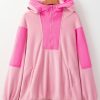 Women's Pink Colorblock Patchwork Half Zip Oversized Sherpa Hoodie - Image 3