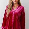 Women's Pitaya Pink Velvet V Neck Shirt with Button and Chest Pocket - Image 8