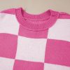 Women's Elegant Rose Stripe Checkered Bishop Sleeve Sweater - Luxuriously Soft Fabric - Image 9