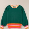 Women’s Blackish Green Colorblock Striped Trim Drop Shoulder Sweater - Casual Chic for Fall - Image 4