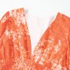 Women's Orange Boho Floral Bishop Sleeve V Neck Tiered Maxi Dress - Image 12