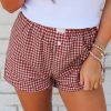 Women's Red Plaid Gingham High Waist Shorts with Elasticated Waistband - Image 5