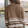 Women's Brown Western Printed Ribbed Trim Zip-Up Cardigan - Stylish & Cozy - Image 3