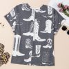 Women's Plus Size Gray Western Boots Print Crew Neck T-Shirt - Image 8