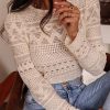 Women's White Geometric Lace Buttoned Long Sleeve Blouse - Image 2