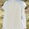 Women's Beige Sherpa Cap Sleeve Stand Collar Jacket Vest - Image 3