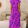 Women's Rose Floral Print Tiered Frilled Trim Flutter Sleeve Maxi Dress - Image 2