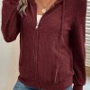 Women's Red Dahlia Ribbed Zip Up Front Drawstring Hoodie - Casual Comfort and Style - Image 6