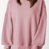 Women's Oversized Pink Waffle Knit Bishop Sleeve Sweatshirt - Image 7