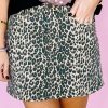 Stylish Khaki Leopard Print Denim Mini Skirt for Women - Image 2