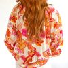 Gorgeous Women's Orange Floral Print Blouse with Pearl Button Keyhole and Long Puff Sleeves - Image 3