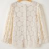 Women's Oatmeal Floral Jacquard Ruffled 3/4 Sleeve Blouse - Image 9