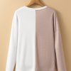 Women's Khaki Colorblock Long Sleeve Crew Neck Top - Casual and Stylish - Image 7