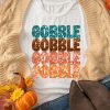 Women's White Glittering GOBBLE Graphic Crewneck T-Shirt for Thanksgiving - Image 3