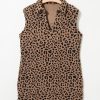 Women's Khaki Leopard Print V Neck Sleeveless Collared Mini Dress with Pockets - Image 7