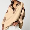 Women's Light French Beige Striped Colorblock Patchwork Collar Sweatshirt - Image 2