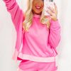 Women's Sachet Pink High Low Patchwork Long Sleeve Top and Shorts Set - Image 3