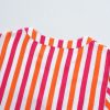 Women's Orange Stripe Balloon Sleeve Notched V Neck Blouse with Buttoned Front - Image 10