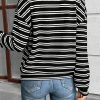 Women's Black Stripe Textured Quarter Zip Long Sleeve Top - Image 3