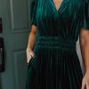 Evergreen Velvet Maxi Dress with Short Sleeves and Tiered Skirt - Image 7